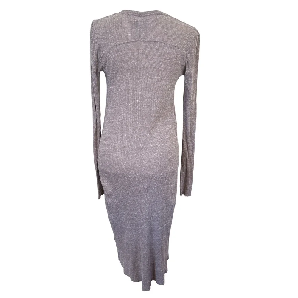 FP Beach Free People Long Cardigan XS Taupe Rib‎ Knit Pocket Duster Boho Lounge